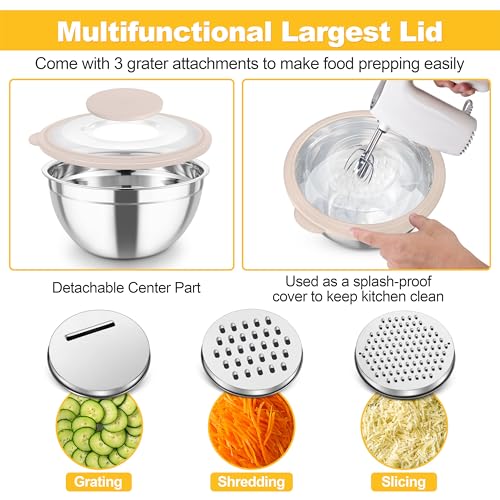 Mixing Bowls Stainless Steel Salad Serving Bowl with Clear Lids (Multicolor)