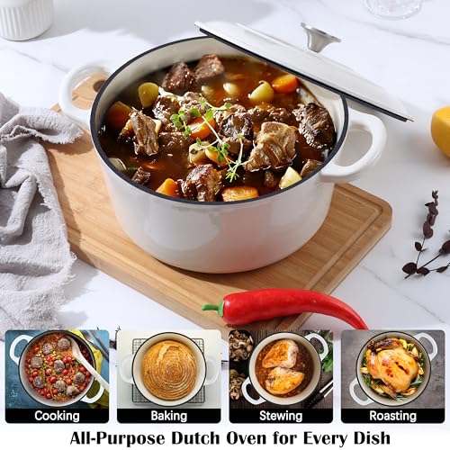Enameled Dutch Oven Pot for Bread Baking (White)