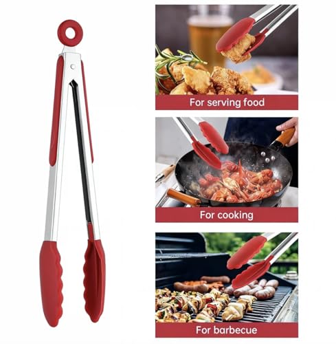 12 Inch Kitchen Tongs (12", Red)