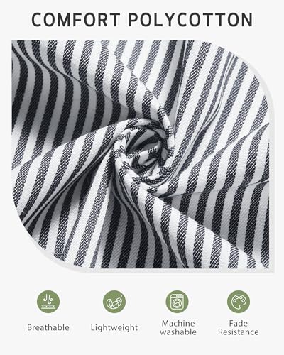 2 Pack Kitchen Apron with 2 Pockets for Women (Stripe Black Blue Pin / 2 Polycotton)
