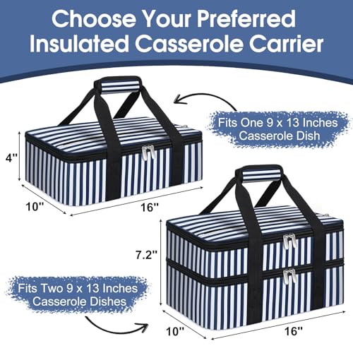 Insulated Casserole Carrier (16x10x4 in / Blue Stripes)