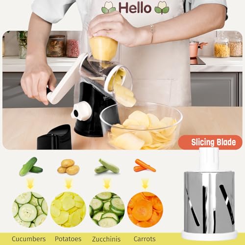 Rotary Cheese Grater for Kitchen (3 blades / Black)