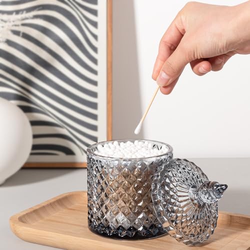 2 Pack Qtip Holder Apothecary Jars with Lid (10 oz (2 pack) / Grey)