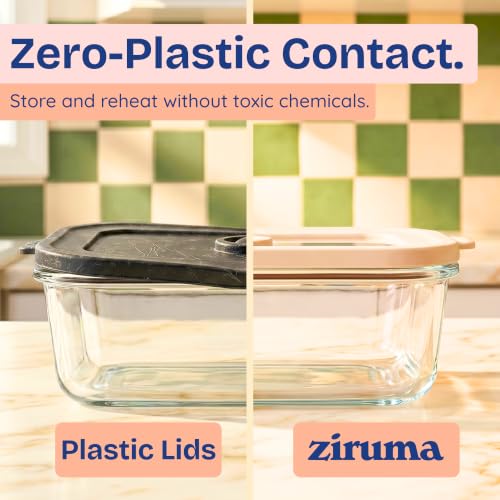 Non Toxic Glass Food Containers with Lids (Beige / 50 Oz)