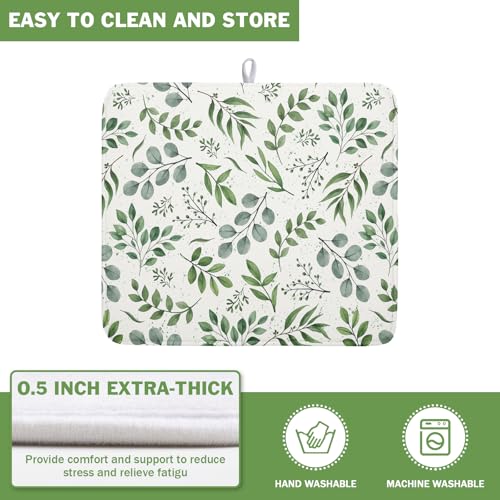Sage Green Dish Drying Mat 16x18 In Absorbent Reversible Eucalyptus Leaves Plant Drying Mat Green Plant Dish Drying Rack Mat Spring Summer Themed Dish Drainer Mat for Kitchen Counter Coffee Bar (Sage Green / 16" x 18")