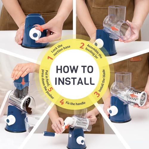 Dark Blue Hand Crank Rotary Cheese Grater (Dark Blue / 3 Blades)