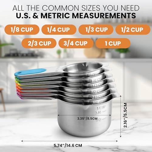 Magnetic Stainless Steel Measuring Cups Set of 7 Patented (Neon / Magnetic - Set of 7)