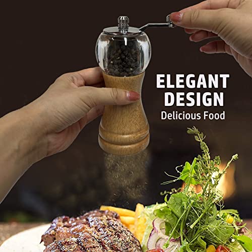 Manual Salt & Pepper Grinder Set 6in Pepper Mills Enjoy Freshest Seasoning (Burlywood 1pcs-6in)