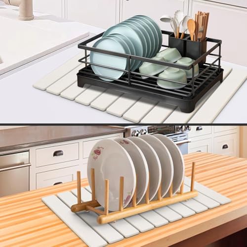 Large Stone Dish Drying Mat for Kitchen Counter (24" x 16")