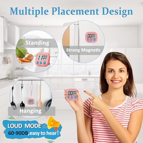 Digital Kitchen Classroom Timers for Kids Cooking 6pcs Blu Grn Pk (Blue & Green & Pink)