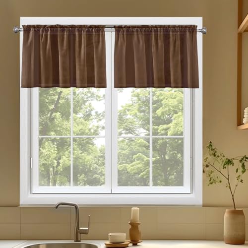 Basic Rod Pocket Sheer Voile Window Curtain Panels Brown 1 Pair 2 Panels 52 Width 18 Inch Long for Kitchen Bedroom Children Living Room Yard（Brown (Brown / 52"W x 18"L (Pack of 2))