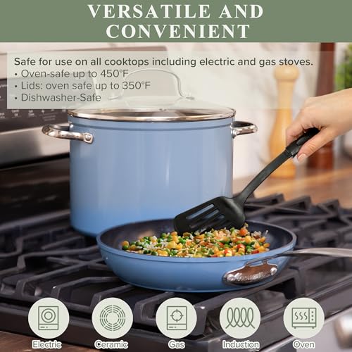 Healthy Duralon Blue Ceramic Nonstick Cookware Set (Cozy Blue / 12pc Cookware Set / Cookware Set)