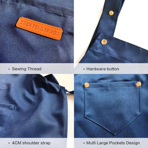 Chef Apron Bib Apron with 2 Large Pockets Adjustable Neck Strap Kitchen Apron Cooking Apron Stripes Baking Apron (Hyacinthine)