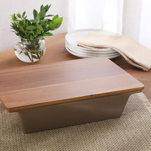2.75 Quart 13.5" x 8.5" Stoneware Baking Dish with Acacia Wood Lid (Taupe / 13.5" x 8.5" Baking Dish)