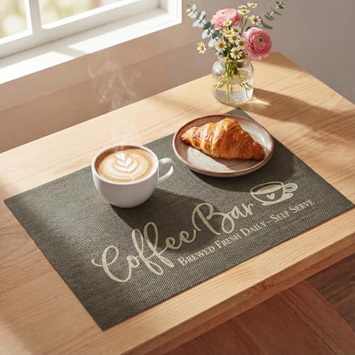 Coffee Bar Mat Set of 2 (12" x 18", Rectangular 2 Pcs / Gray)