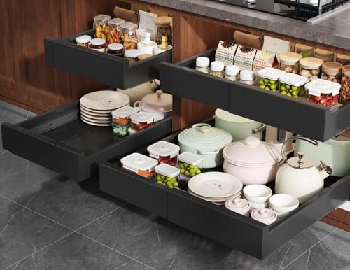 Pull Out Cabinet Organizer (Black / 13"-21"W x 17"-24"D(4Pack))