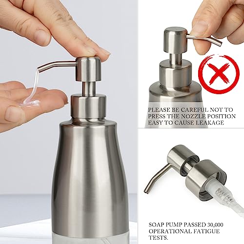 Kitchen Soap Dispenser with Silicone Tray & Stickers 11 OZ (Brushed Nickel 2 & Tray)
