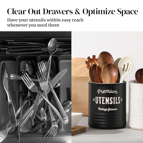 7.2" Large Ceramic Utensil Holder for Kitchen Counter (7.2 Inch / Matte Black)