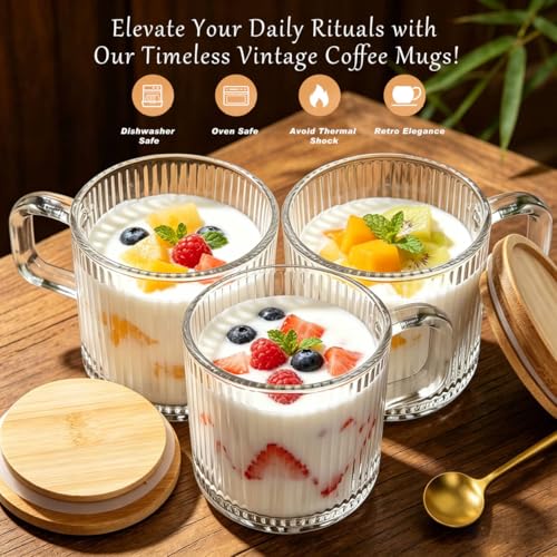 Vintage Glass Coffee Mugs with Silicone (Set of 4)