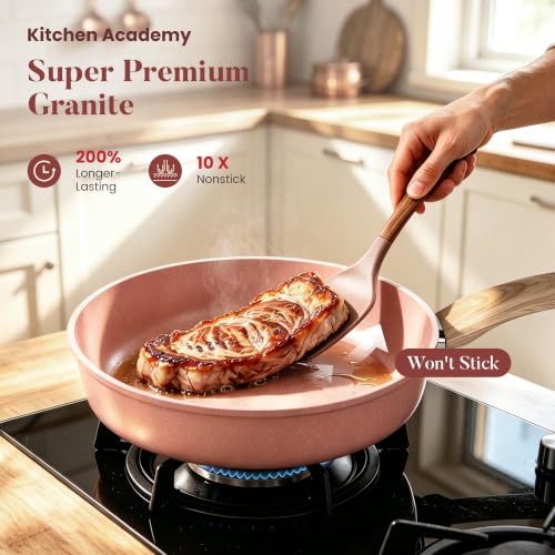 Induction Pots and Pans Set Non Stick (Pink / 12 PCS Cookware Set)