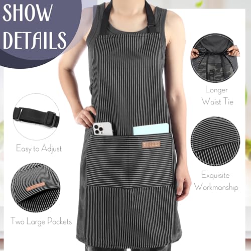 12 Pcs Cotton Striped Aprons for Cooking (Black,grey / Thin Stripes)
