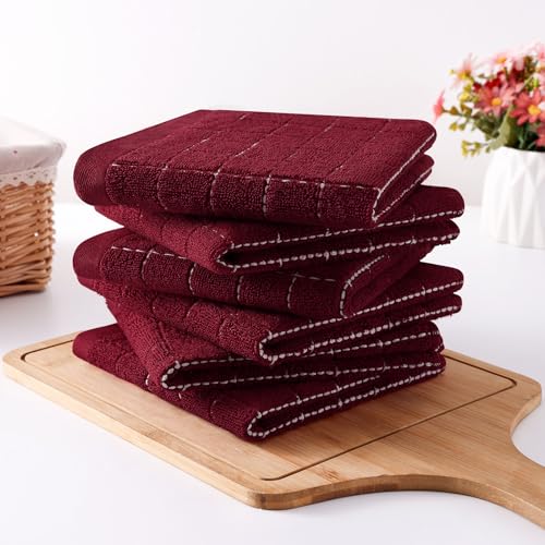 100% Cotton Terry Kitchen Dish Cloths (Burgundy Red / 12 X 12 - 12 Pack)