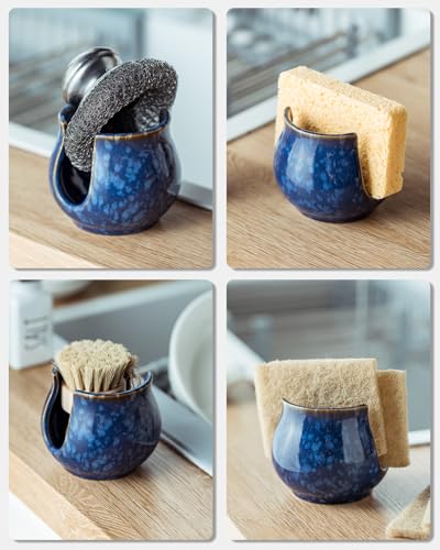 Ceramic Sponge Holder (Blue / Barrel-type)