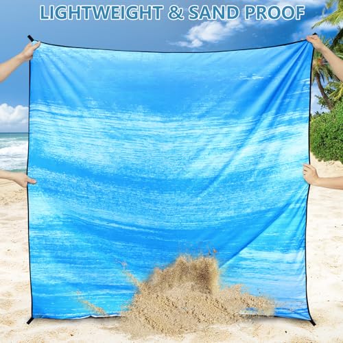 Beach Blanket Mat Waterproof Sandproof for 2 (Blue-green Tinted Gradation / 79" X 83"（1-4person）)