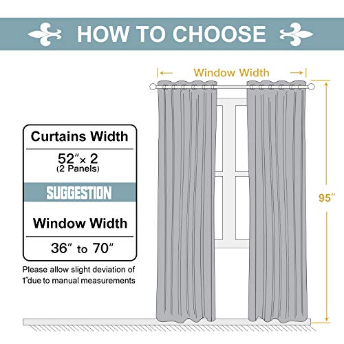 100% Blackout Curtains for Bedroom 95 Inches Long 2 Panels Set (52"W x 95"L (Pack of 2) / Light Grey)