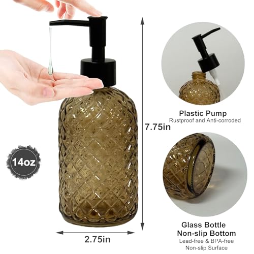 Brown Glass Dish Soap Dispenser for Kitchen (Brown)