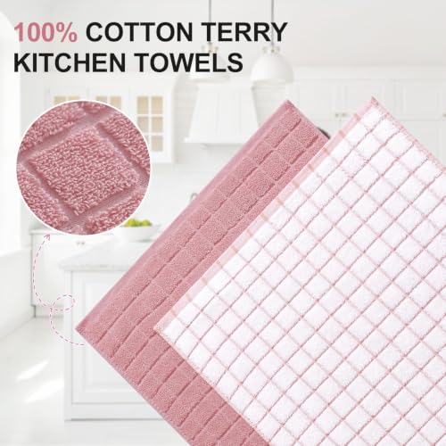 Large Premium Cotton Kitchen Towels 16"x 28" (Rose / 16" X 28" - 12 Pack)