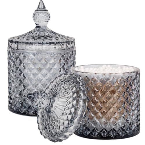 2 Pack Qtip Holder Apothecary Jars with Lid (10 oz (2 pack) / Grey)