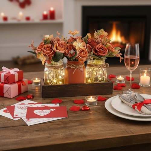 Fall Centerpieces for Tables Dining Room Decor with Mason Jar Lights (Orange / small)