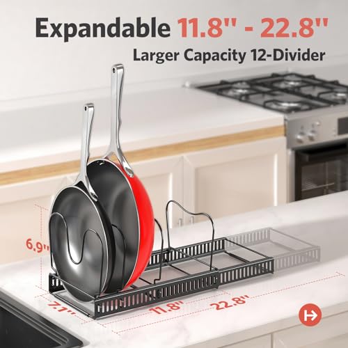 Pots and Pans Organizer under Cabinet (Black / 12 Dividers)