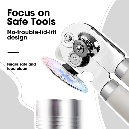 Heavy Duty Hand Can Opener Manual with Magnet Lid Remover (Beige)