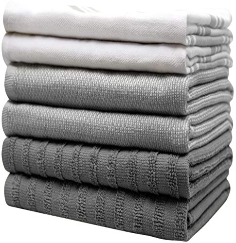 Premium Kitchen Towels 6 Pack 100% Cotton 20"x28" Dish Towels (Grey Wide Stripe / Kitchen Towels - Mixed Styles (6 Pack))