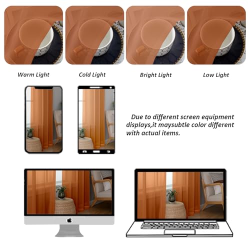 Orange Sheer Curtains 45 Inch Long 2 Panels (Orange / 42"W x 45"L (Pack of 2))