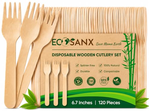 120 PCs Wooden forks for eating 6.3" Splinter Free Compostable Forks