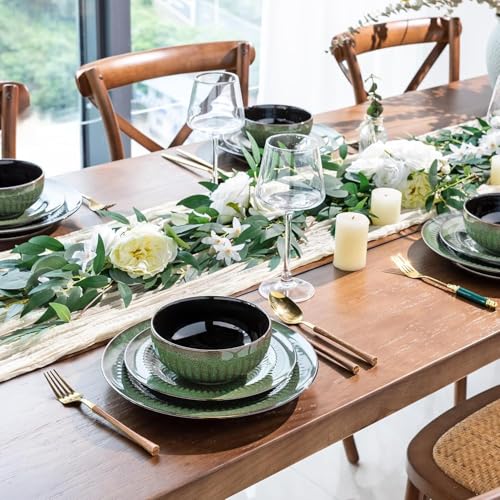 Ceramic Dinnerware Sets for 4 (Modern -Emboss Green / Service for 4 (12 Pcs))