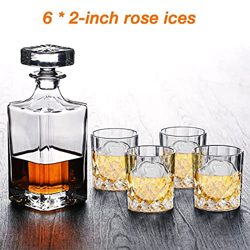 Rose Ice Cube Tray 2 Inch [1 Mold + 1 Funnel + 6 Stoppers] (Six 2-inch Rose Ice (Black) / 1 Pack Rose Ice Cube Tray)