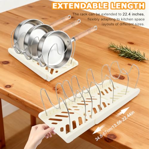 Expandable Pot and Pan Organizer Rack for Kitchen Cabinet or Under Sink (White)