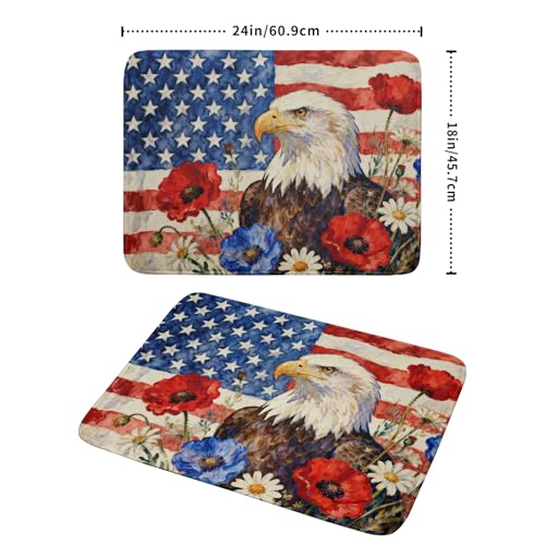 4th of July American Flag Eagle Dish Drying Mat for Kitchen Counter 18x24 Patriotic Floral Memorial Day Absorbent Reversible Microfiber Drying Mats Kitchen Countertop Protector Dishes Drainer Pad (18" x 24")