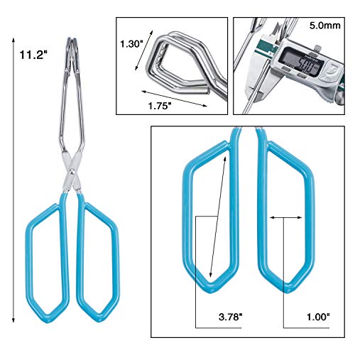 Stainless Steel Scissor Tongs Heavy Duty Cooking Tongs with Soft Handles (blue 11"+11")