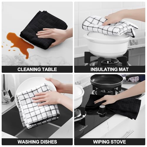 Large Premium Cotton Kitchen Towels 16"x 28" (Black / 16" X 28" - 6 Pack)