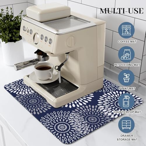 Dish Drying Mat Absorbent Kitchen Counter Mat Rubber Backing Draining Mat (Blue / 15" x 18")