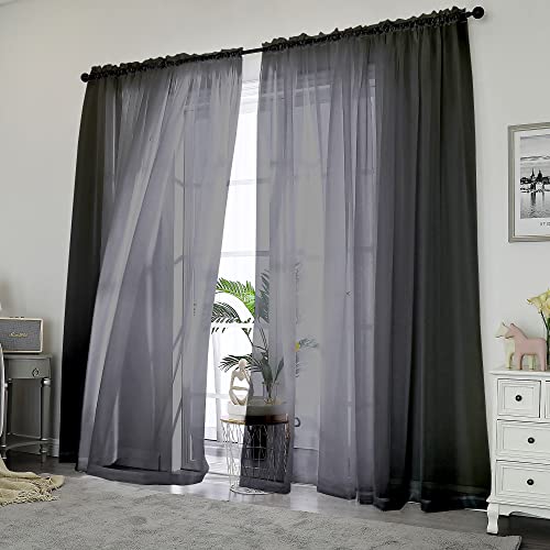 Black Sheer Curtains 84 Inches Long 2 Panels (Black / 42"W x 84"L (Pack of 2))