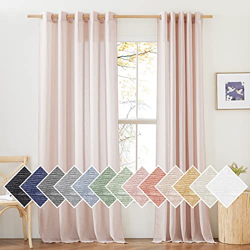 Linen Textured Semi Sheer Bedroom Curtains (70"W x 96"L (Pack of 2) / Dusty Blush)