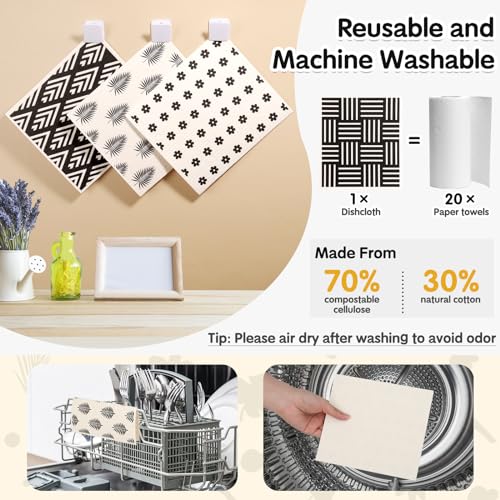 10 Pack Swedish Dish Cloths Reusable for Kitchen (10 Pack-geometry Prints+ Clips)