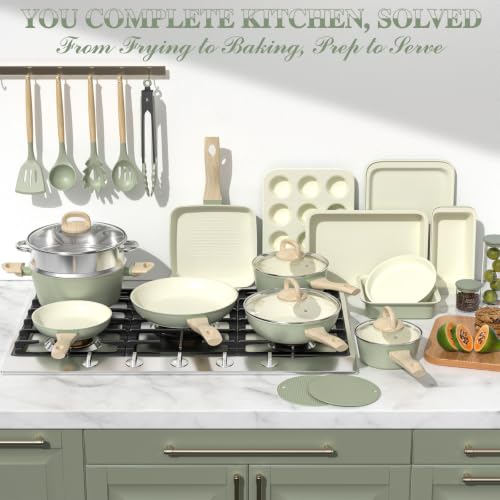 Pots and Pans Set Nonstick (Sage Green)