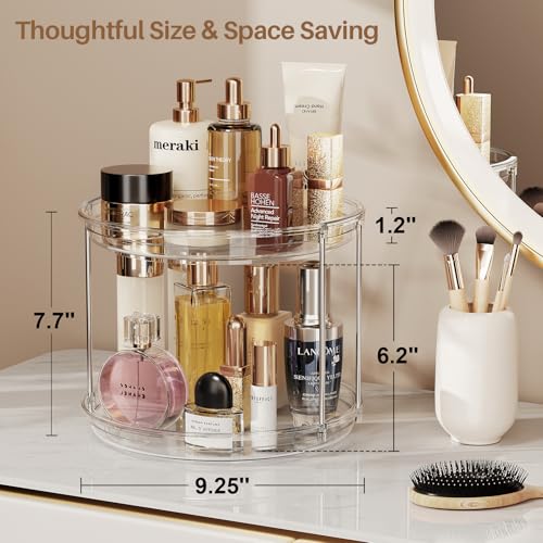 2 Pack 2 Tier Lazy Susan Turntable Organizer 9.25'' Rotating Spice Rack Organization for Cabinet (Clear / 9.25in 2 Pack)